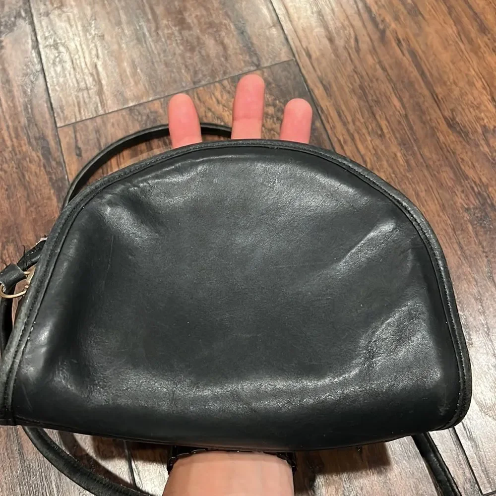 VTG Coach Shoulder Bag Half Moon Shape black full grain Leather made in USA - Picture 7 of 12